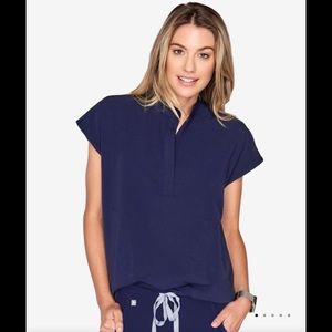 💙 Rafaela Mandarin Collar Scrub Top, Navy💙